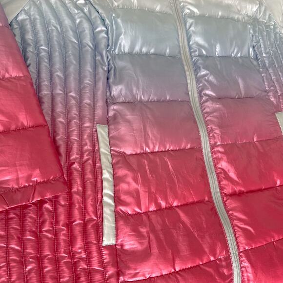 Woman Within Hooded Puffer Jacket Pink Blue Ombre Size Large Plus 18 / 20 - Picture 4 of 10